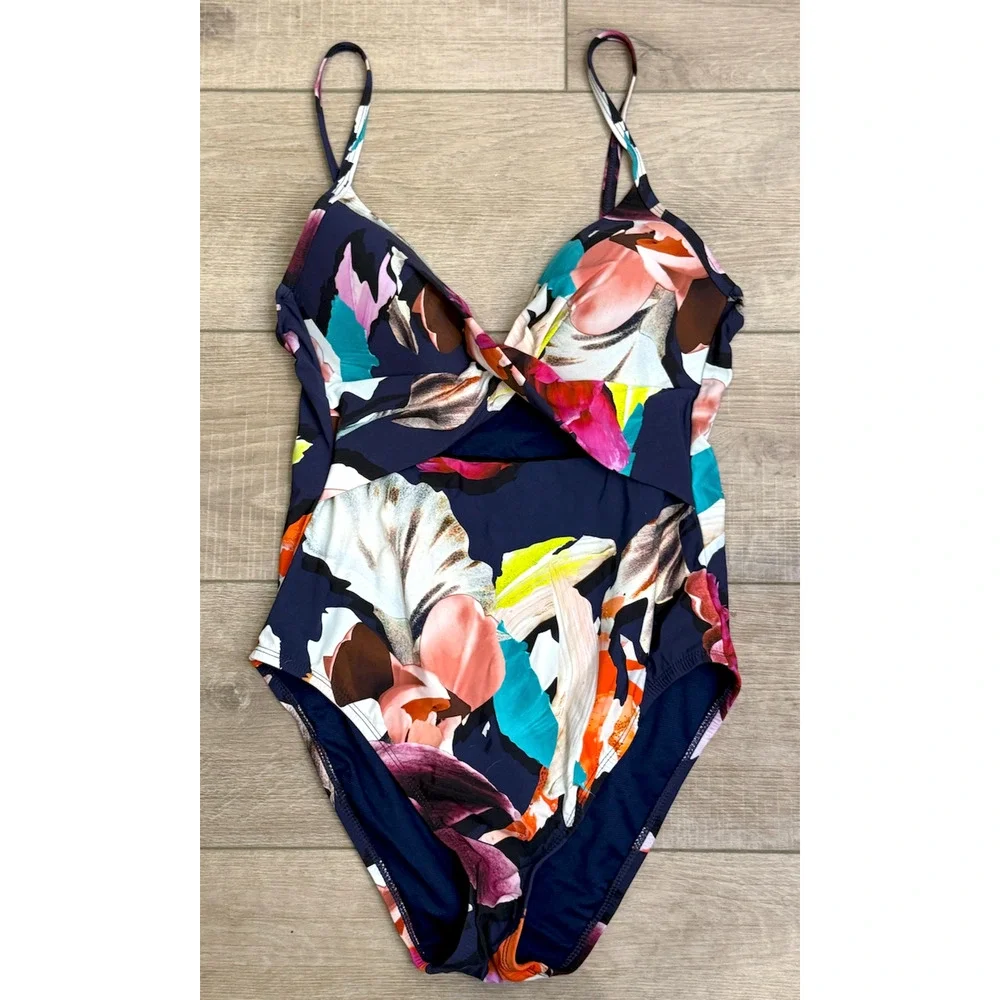 NEW KENNETH COLE NEW YORK DARK ROMANCE TWIST KEYHOLE ONE PIECE SWIMSUIT SZ M
